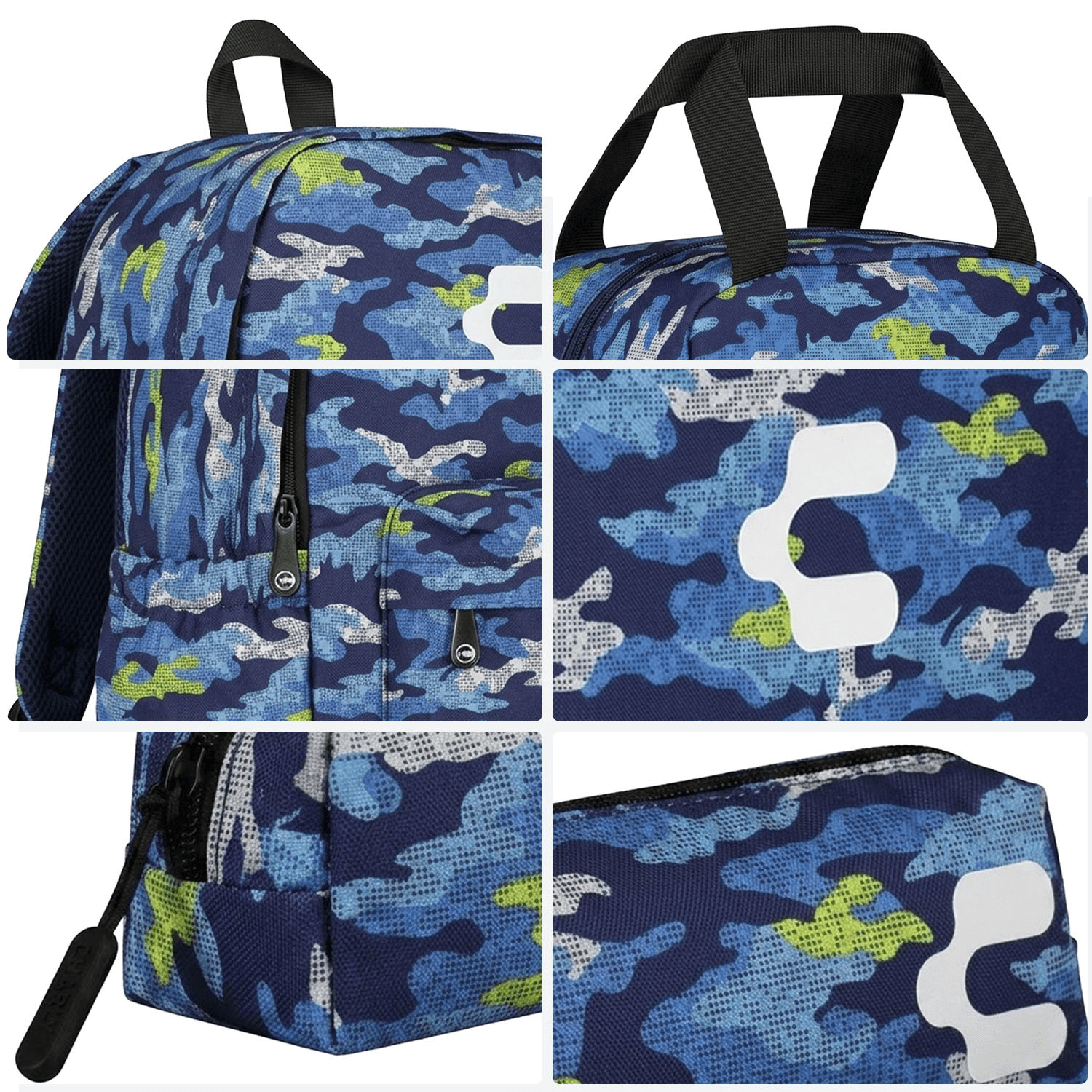 Set de Mochila Charly Camuflaje Niño Escolar Lonchera Azul Infantil — imagen 8