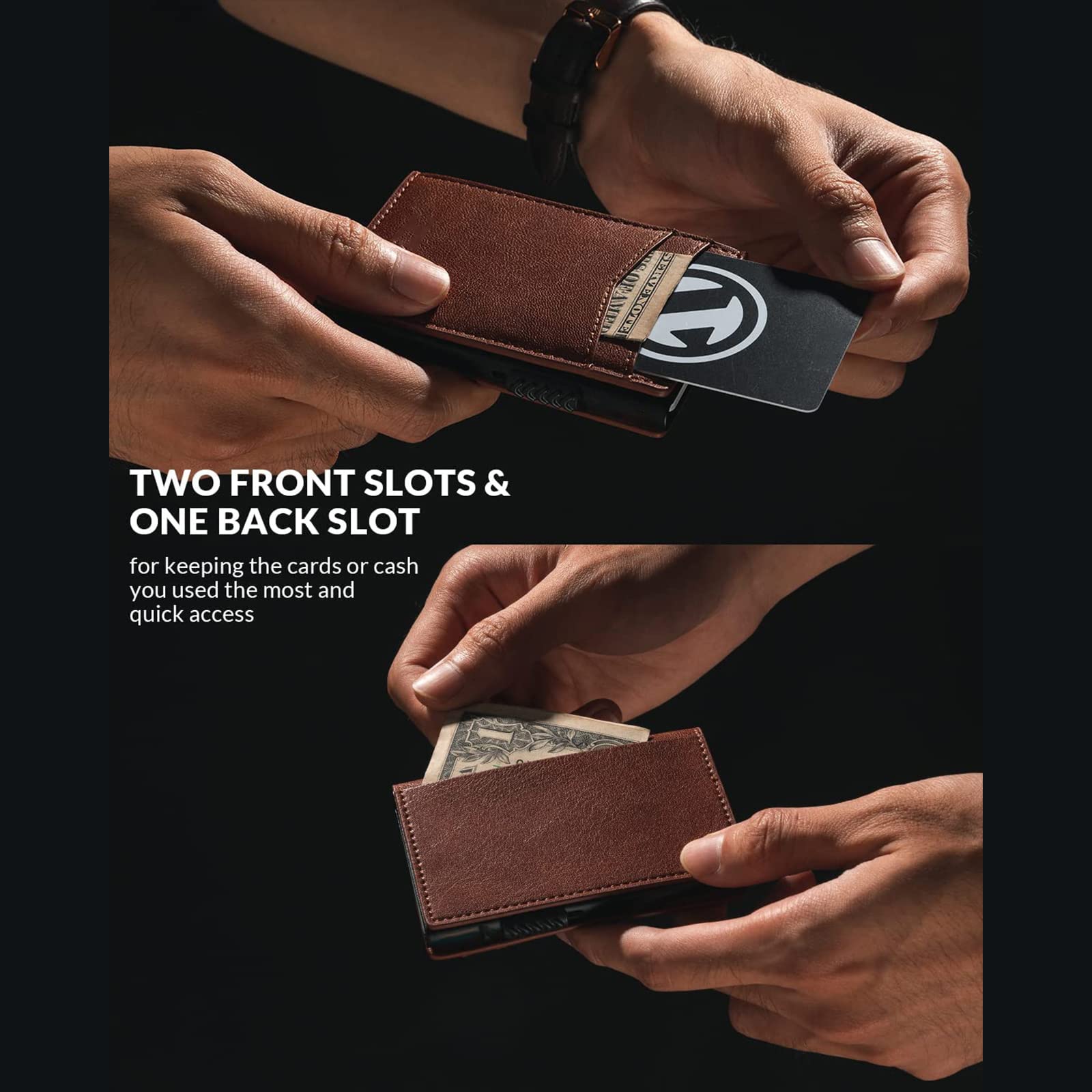 Tarjetero de Piel, Billetera Plegable con Bloqueo RFID, Billetera de Hombre con Monedero Billetera con Cierre Magnético para Dinero y Monedas, Marrón — imagen 7