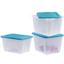 3 CAJA PLÁSTICO ORGANIZADORACON TAPA 87 LITROS RESISTENTE