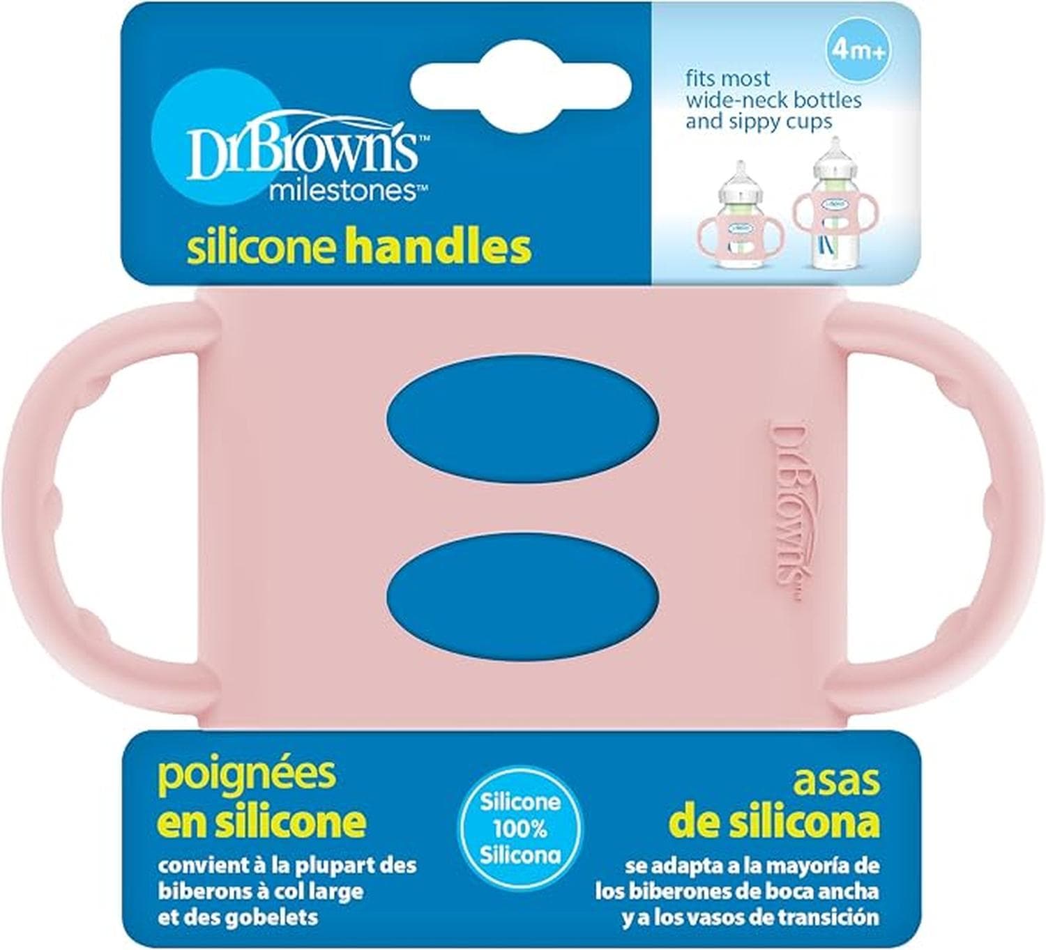 Asas para Biberón Dr. Brown's Milestones Silicona Cuello Ancho Rosa — imagen 1