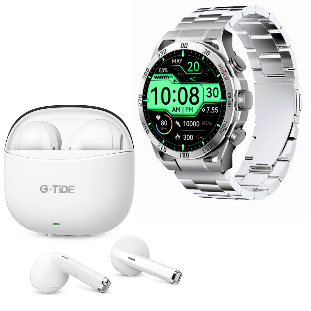 Smartwatch Filwans GTR Plata + Audífonos G-tide L21 Blanco — imagen 2