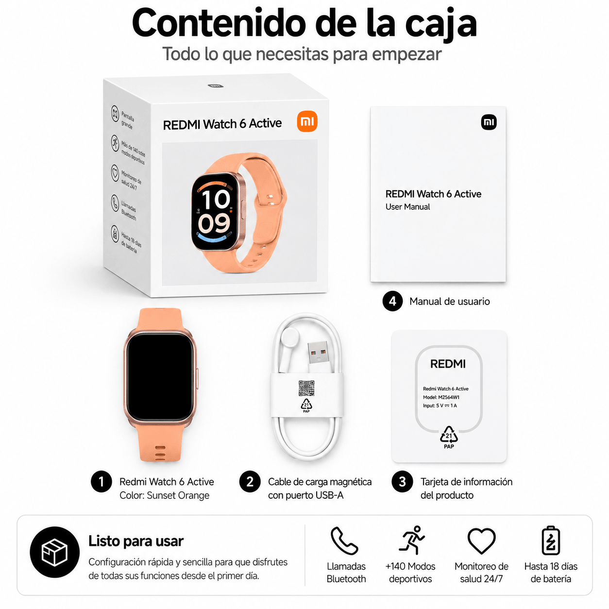 SMARTWATCH XIAOMI REDMI WATCH 6 ACTIVE (ORANGE) + BOCINA SANAG M15 (NEGRA) — imagen 7