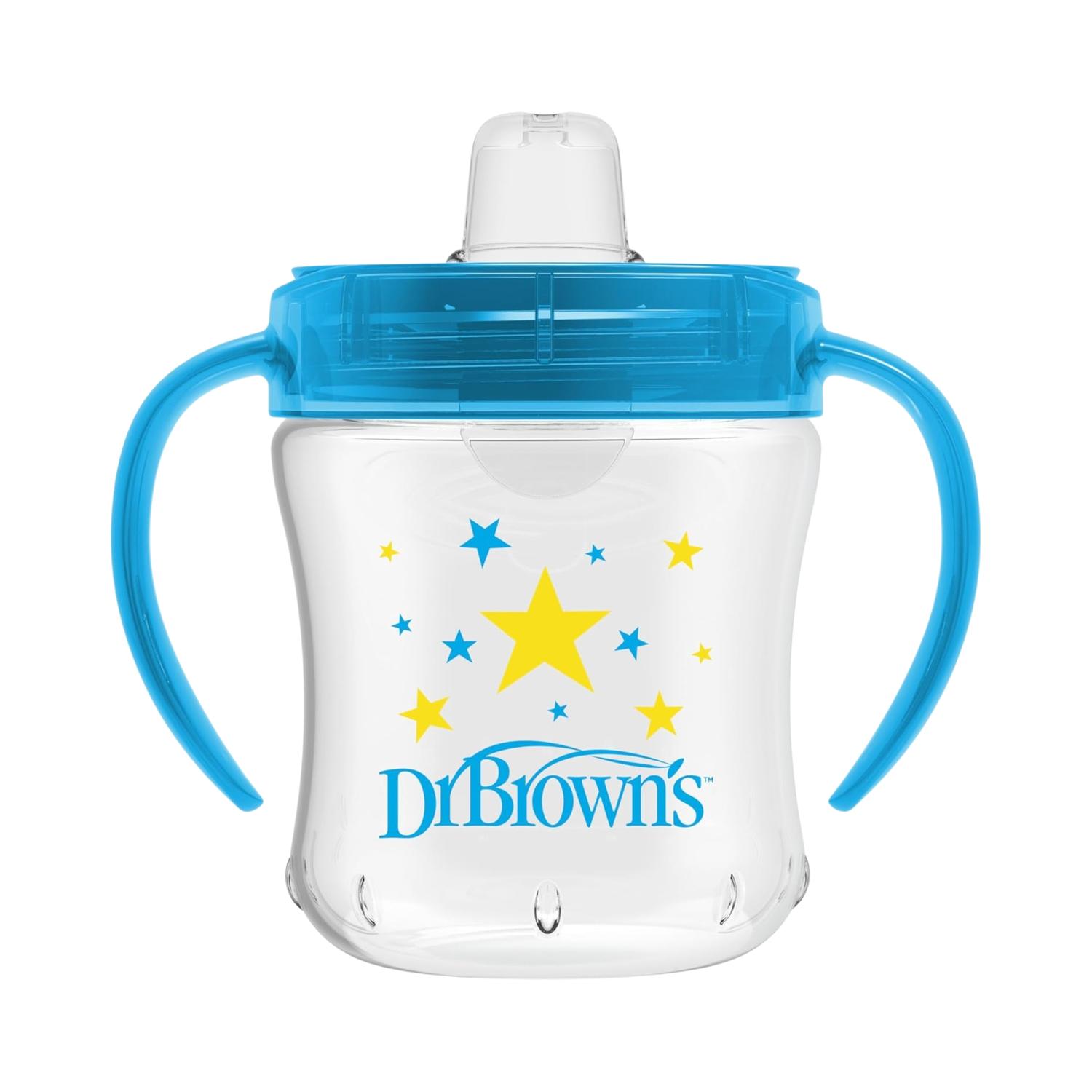 Vaso Para Niños Con Boquilla Flexible Dr. Brown's 6oz Color Azul Con Transparente Estrellas — imagen 1