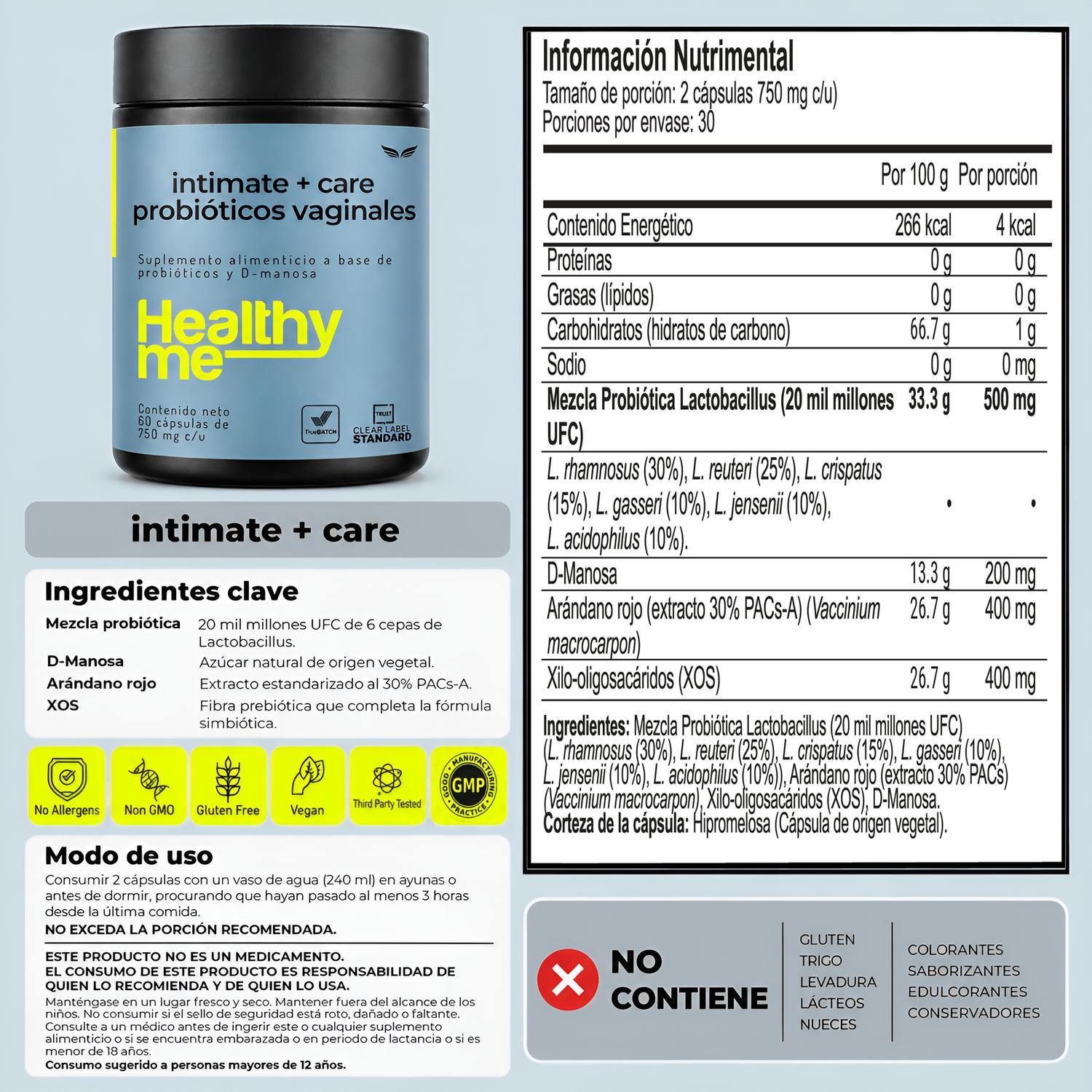 Healthy Me Intimate Care: Probióticos Vaginales con 6 Cepas, D-Manosa, Arándano y XOS, 60 Cápsulas — imagen 6