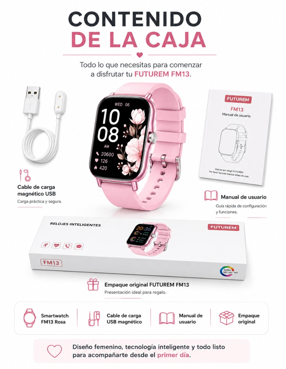 Set Audífonos In-Ear audífonos l42 rosa con smartwatch futurem fm13 rosa inalámbrica con cancelación de ruido — imagen 5