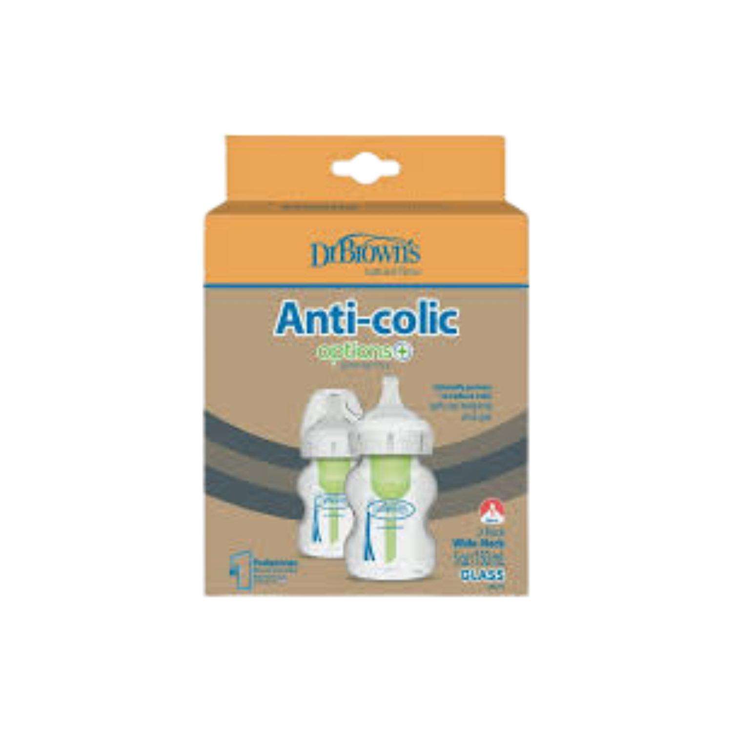 Pack 2 Biberones Dr Brown's 5oz Boca Ancha De Vidrio Transparente Anticólicos Options+ — imagen 2