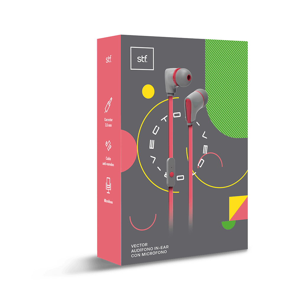 Audífono Alámbrico In-ear STF Vector Con micrófono, Coral — imagen 6