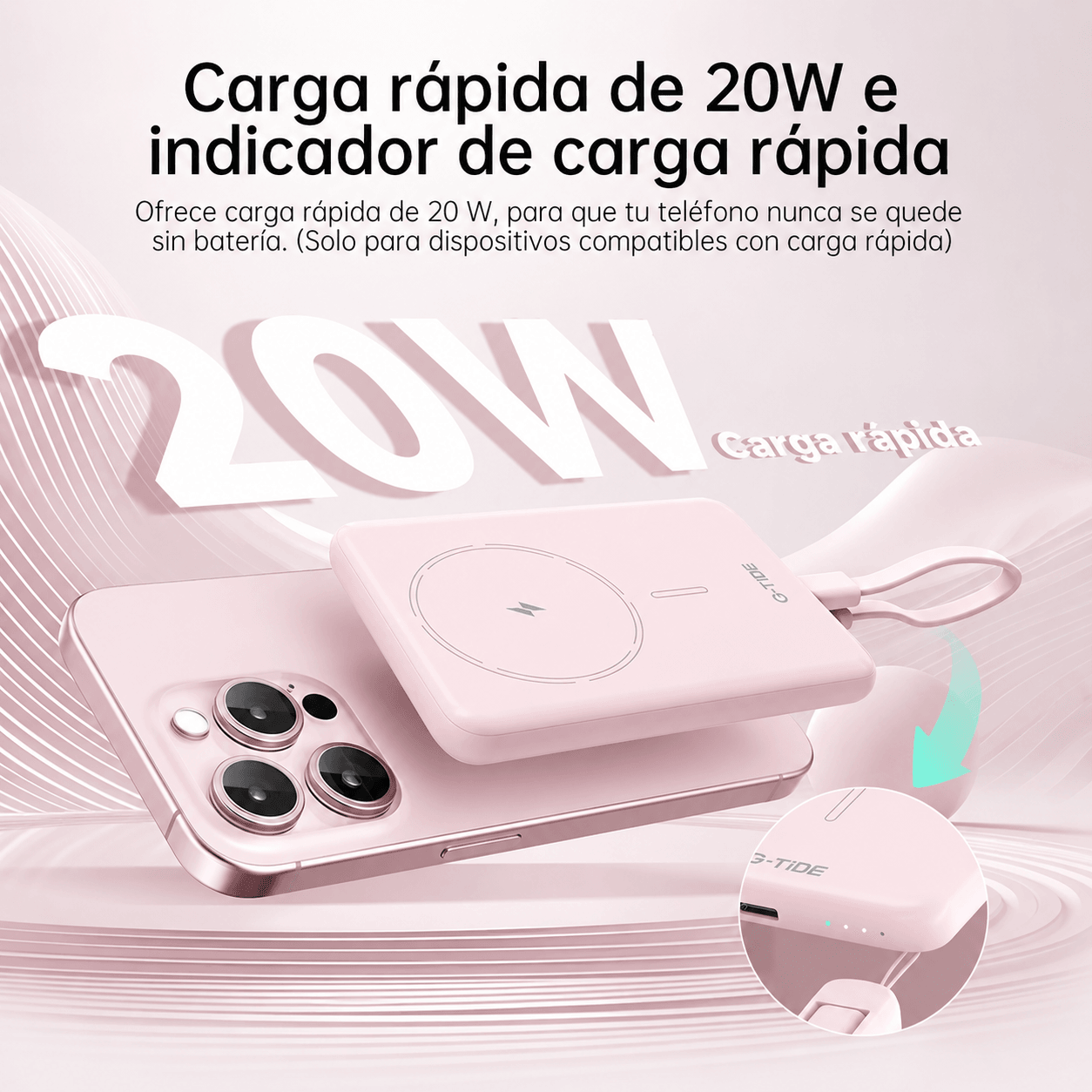 G-tide Slim01 Power bank Ultradelgada, 5000 mAh, carga rápida, carga inalámbrica — imagen 12