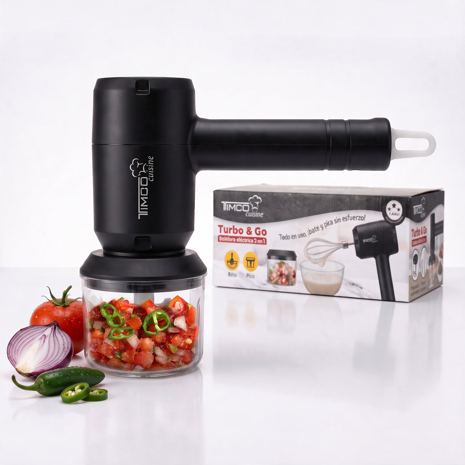 Batidora Eléctrica Inalambrica Timco 3 en 1 Recargable USB-C con Picadora de Alimentos Batidor de Huevos Mezcladora BAT301S — imagen 7