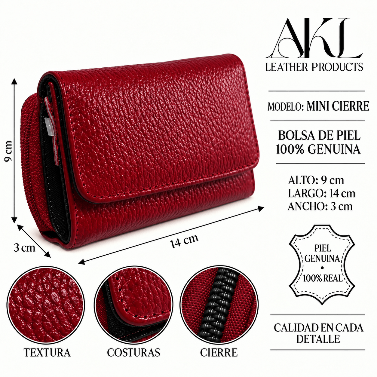 Cartera Mini Con Cierre Piel Legitima — imagen 2