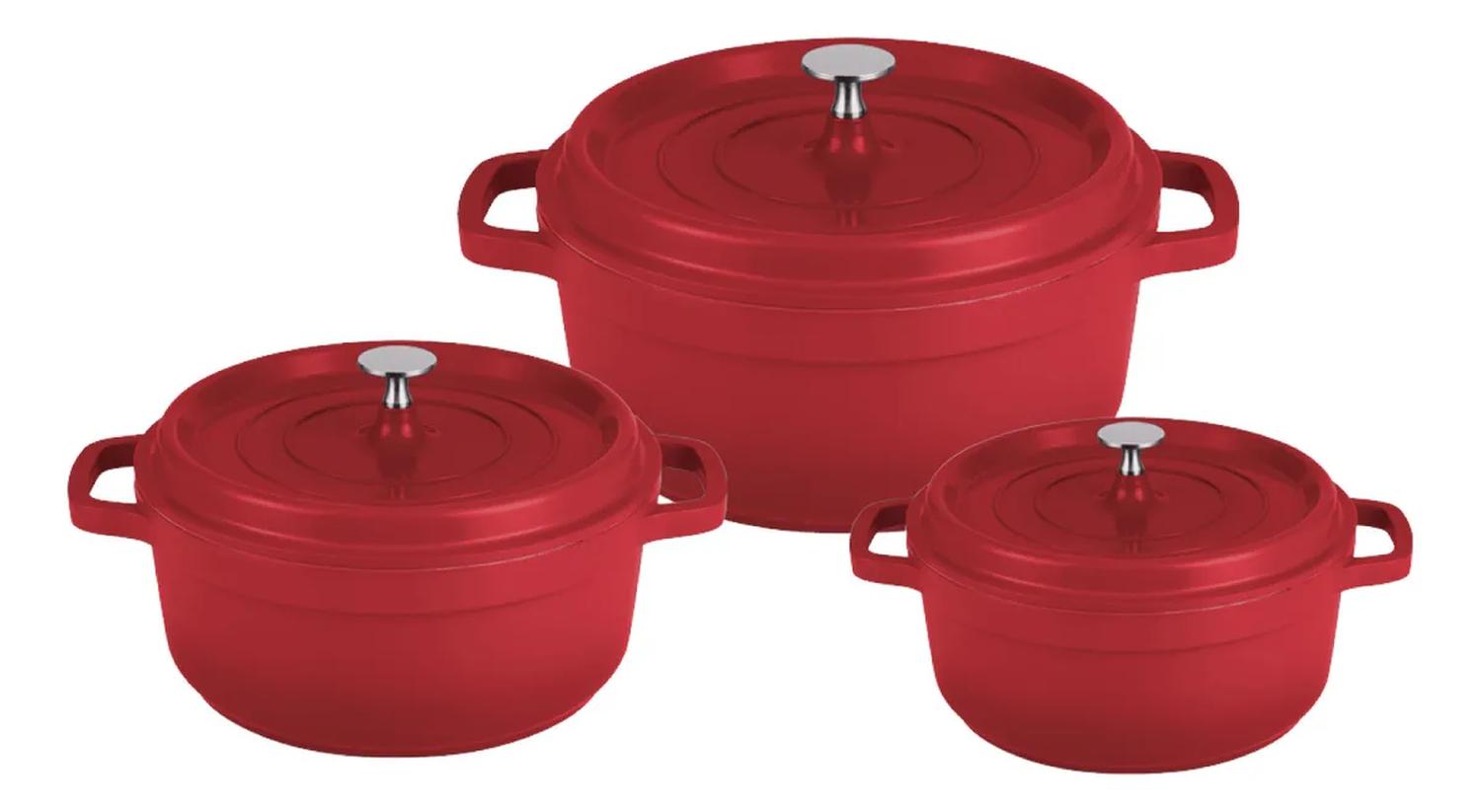 Juego 3 Ollas Cacerolas K&I Germany 1.2L 2.4L 4.3L Tapa Estilo Le Creuset — imagen 1