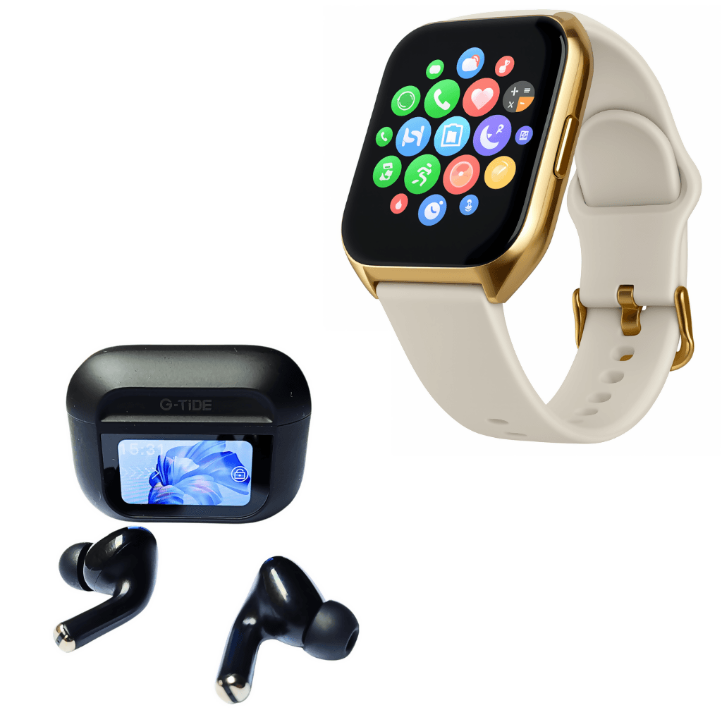Smartwatch Filwans Gts Mini (dorado) + Audífonos Con Pantalla Táctil / Bluetooth G-tide Future Pod (negros) — imagen 2