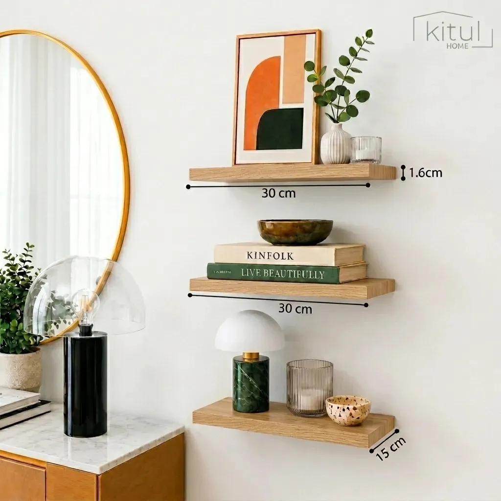 Repisas Flotantes de Madera 30 x 15 cm – Set para Decoración de Pared — imagen 3