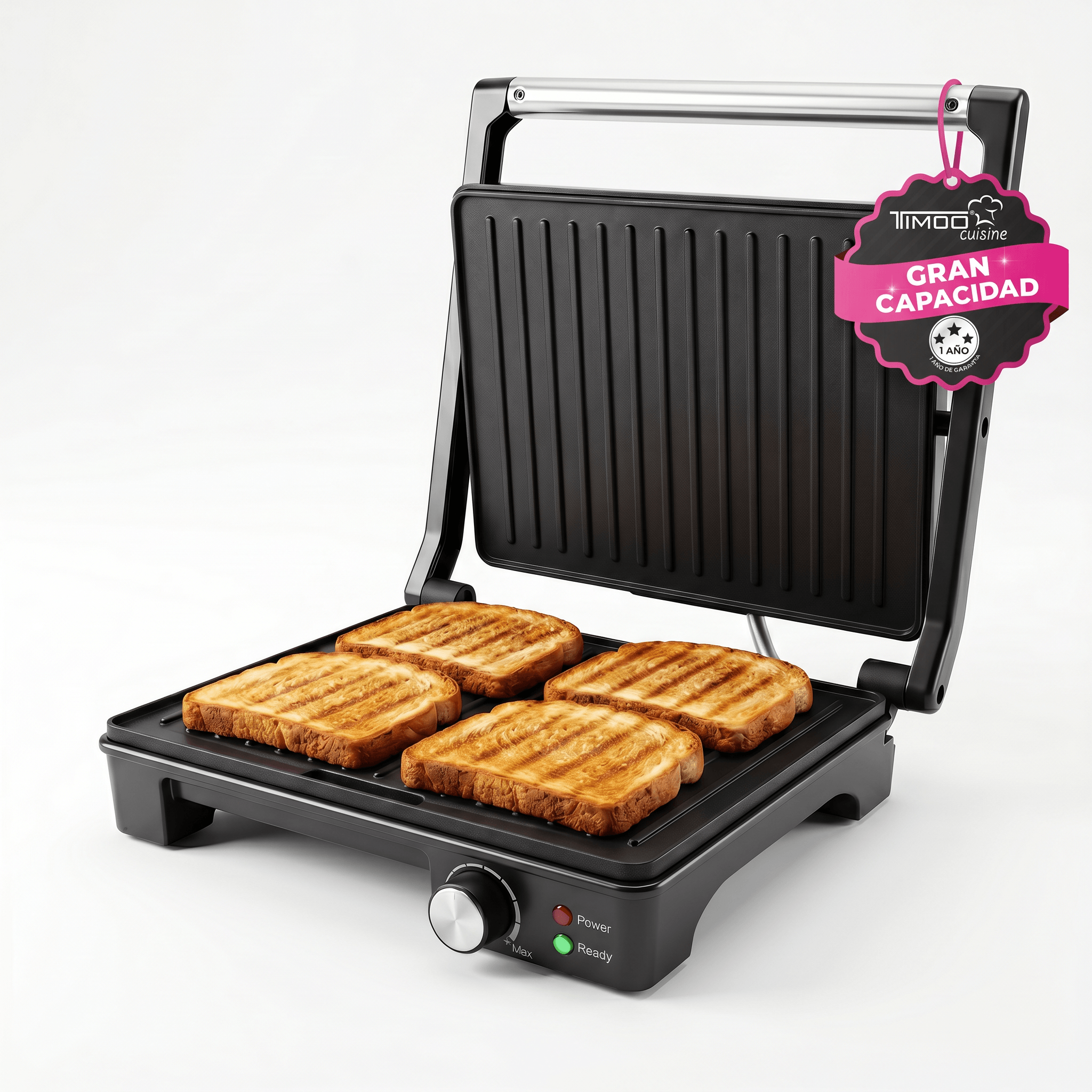 Parrilla Panini Grande TIMCO 1600W Sandwichera Profesional Acero Inoxidable Placas Antiadherentes 28×22 cm PANINI510M — imagen 11