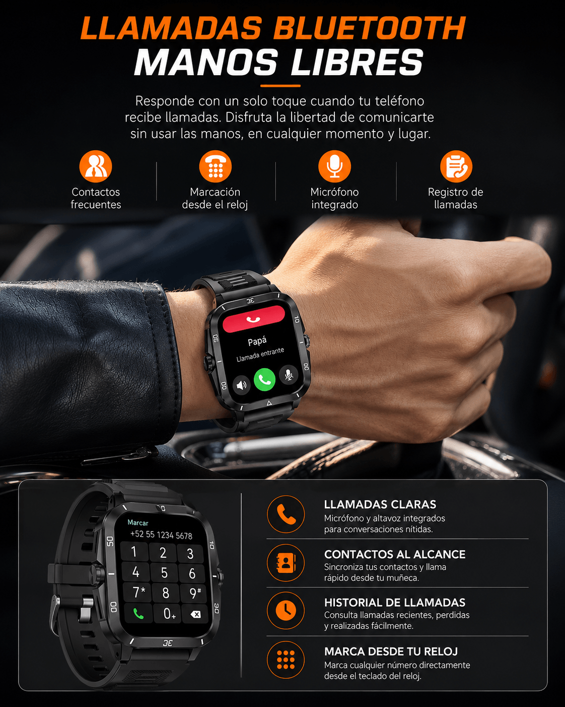 Reloj Inteligente KT71 Estilo Deportivo Militar con Pantalla 1.96” y Llamadas Bluetooth — imagen 4