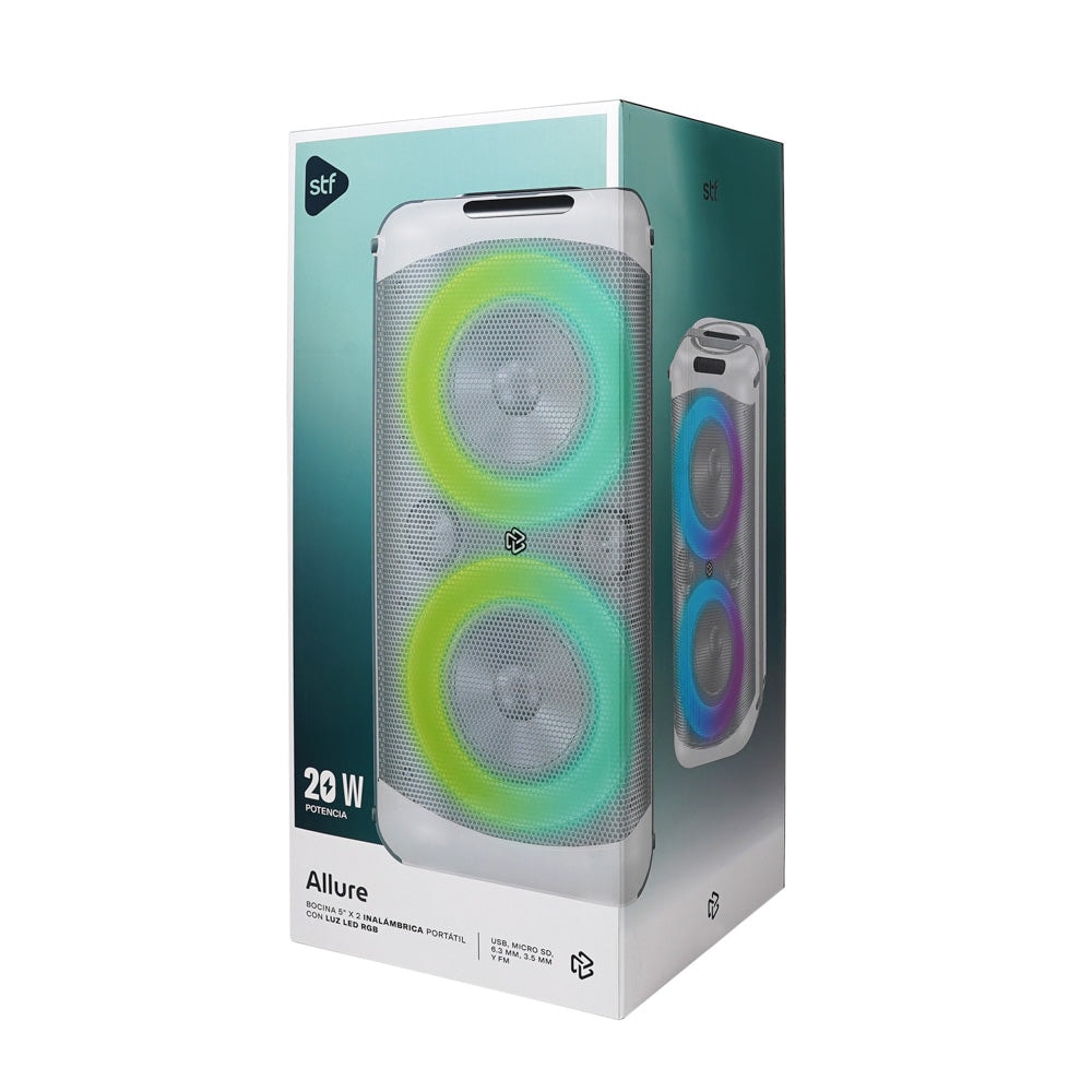 Bocina Portatil Allure 5x2 STF 20W 3hrs Uso Blanco — imagen 9
