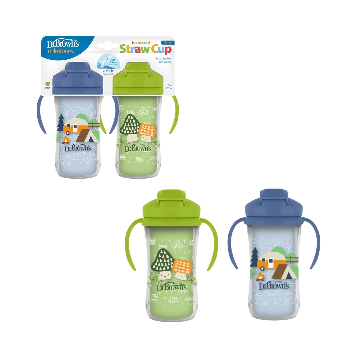 Pack 2 Vaso Entrenador Dr Browns 10oz Térmico popote Bicolor — imagen 2