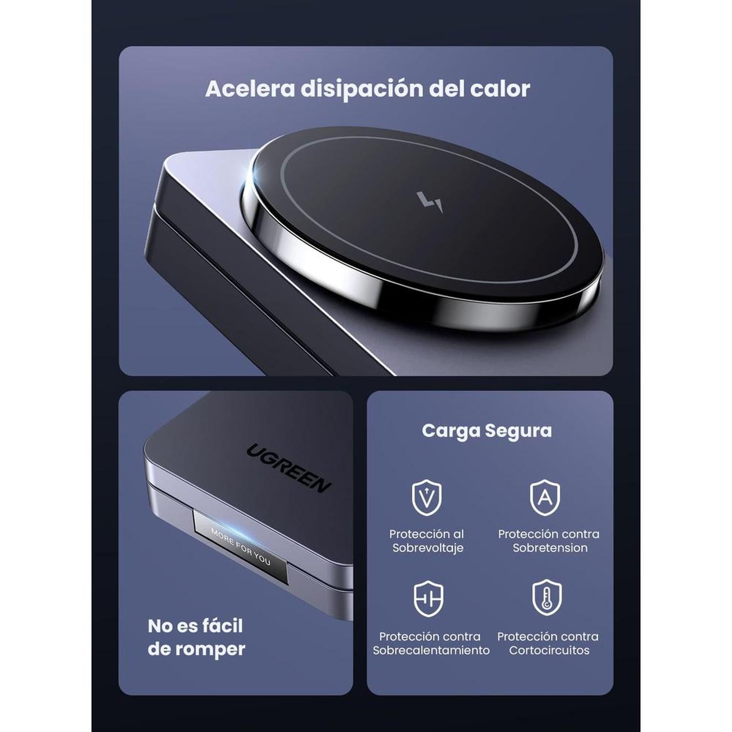 Cargador Inalámbrico Magnético 2 en 1 Ugreen W528 15W + 5W Plegable Gris — imagen 6