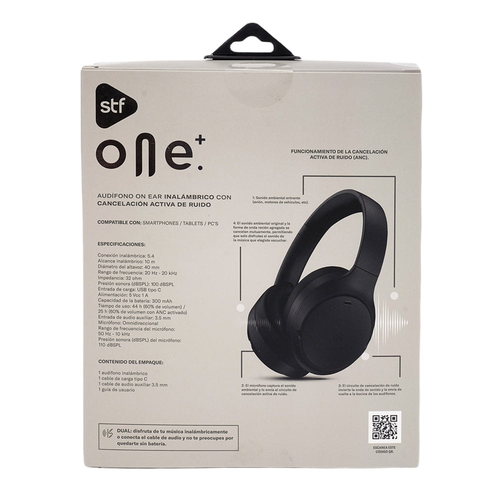 Audífonos inalámbricos On Ear One Plus STF ANC 44h Uso Negro — imagen 12