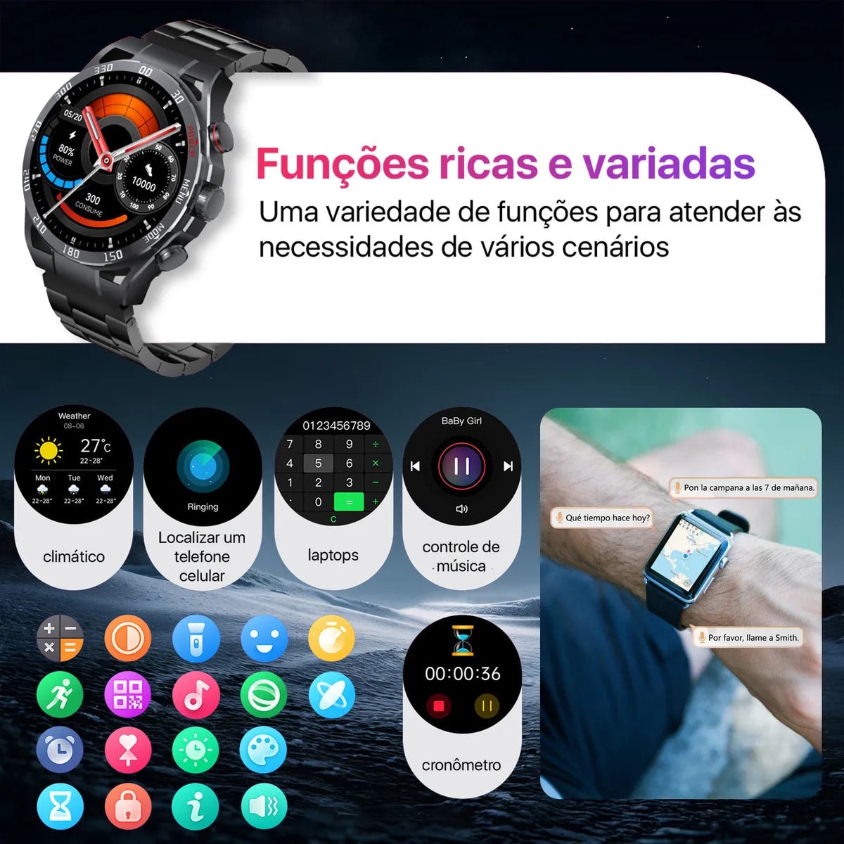 Smartwatch Filwans Gtr Amoled Bluetooth Llamadas, Mensajes.Negro — imagen 5
