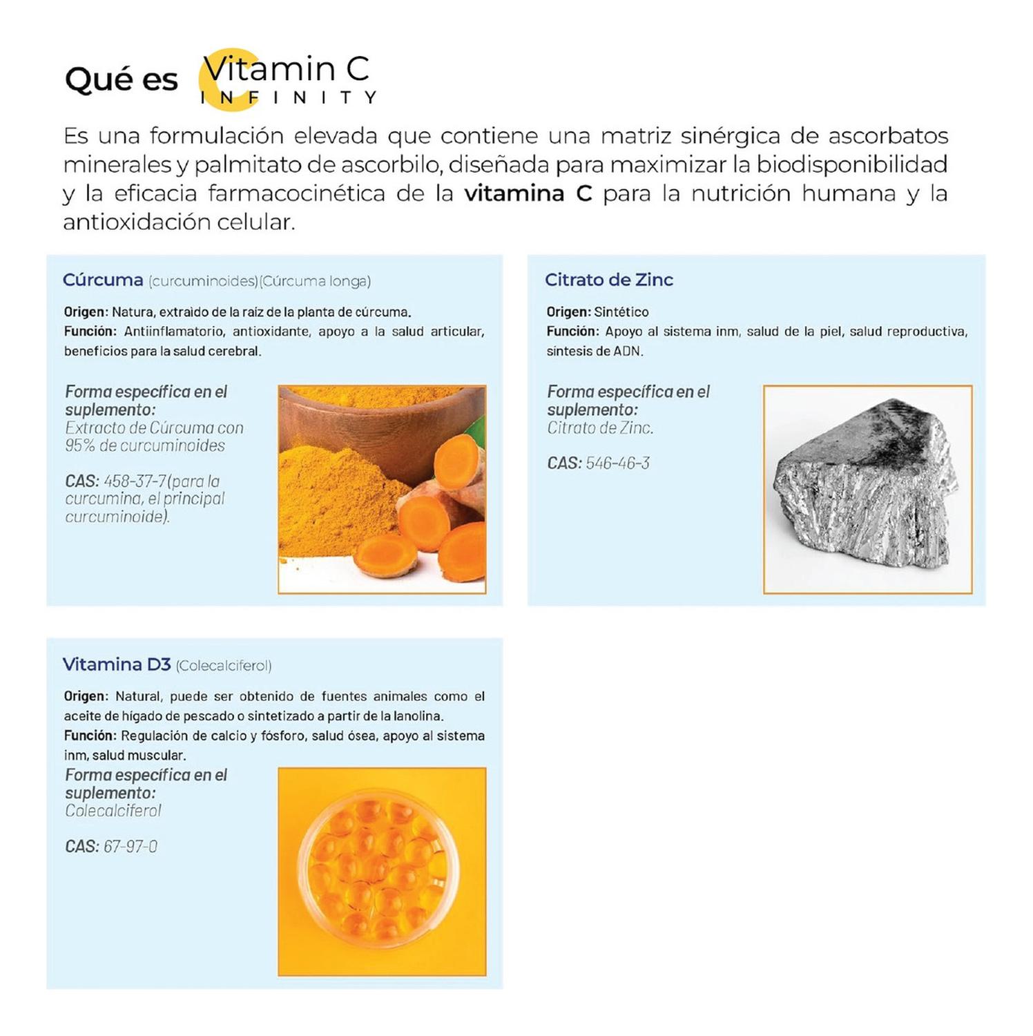 Infinity: Vitamina C + L-Glutatión, Zinc + Flavonoides, para Síntesis de Colágeno, 100 Cápsulas — imagen 6