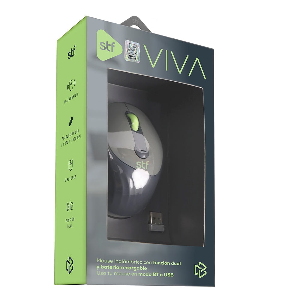 Mouse inalámbrico óptico STF VIVA Batería recargable 1600 DPI gris — imagen 8