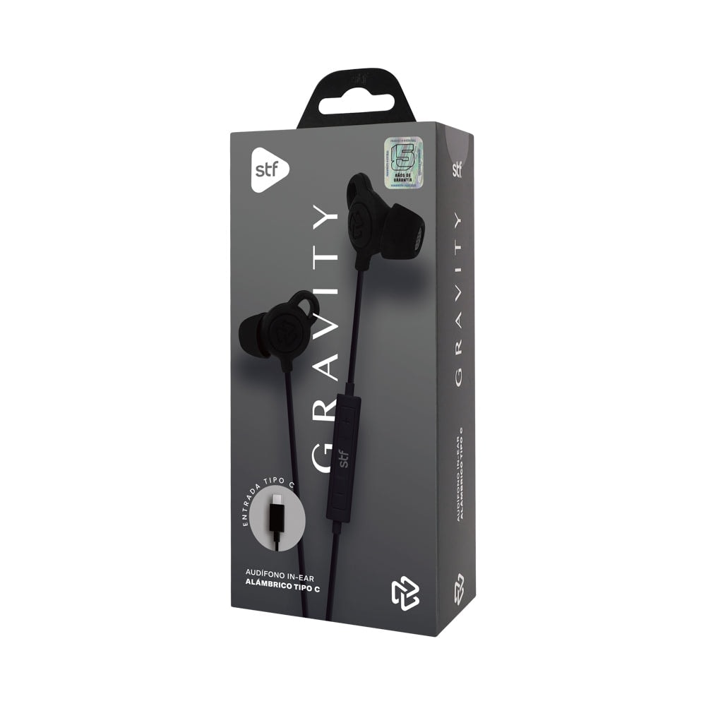Audifonos alámbricos In-Ear STF Gravity: Tipo C, Micrófono, Negro — imagen 8