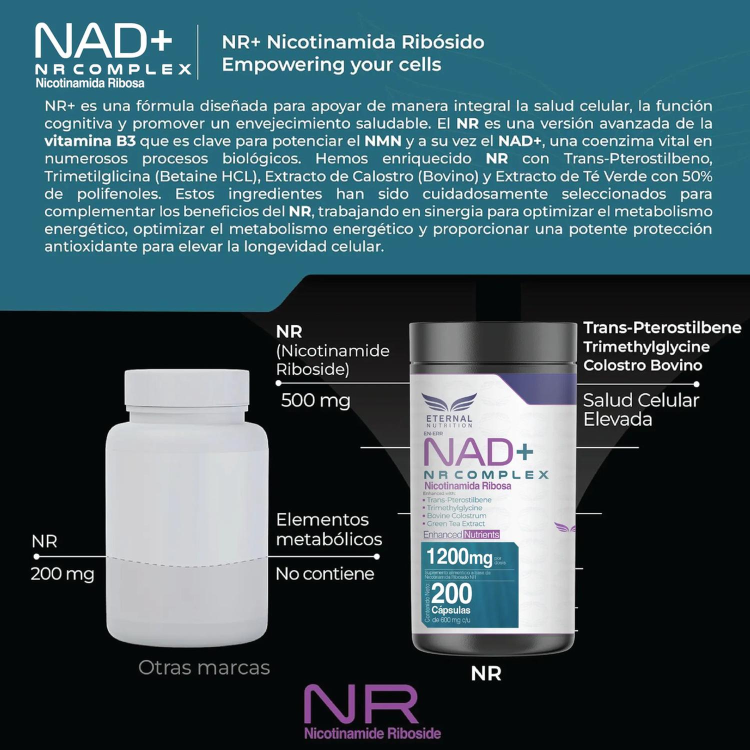 Essentials: NAD+ NR Complex, Nicotinamida Ribósida + Calostro + Trans-Pterostilbeno, 200 Cápsulas — imagen 7