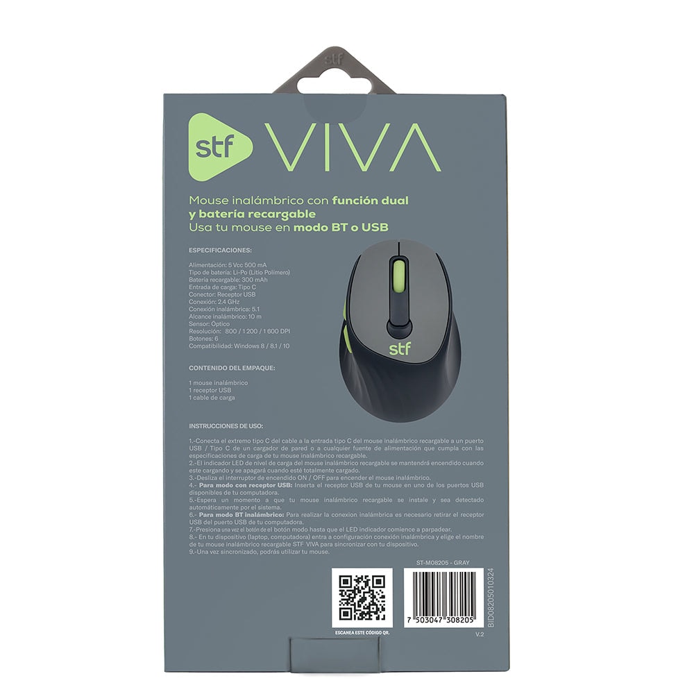 Mouse inalámbrico óptico STF VIVA Batería recargable 1600 DPI gris — imagen 10