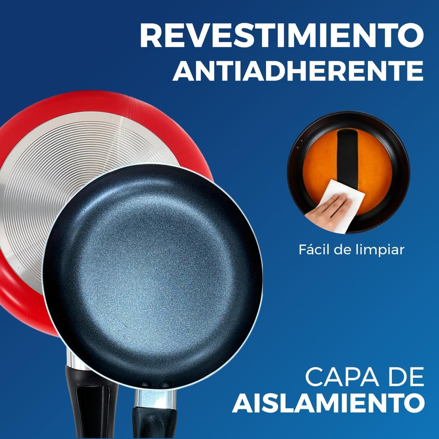 Set 3 Sartenes Antiadherentes Beteavon Rojo Aluminio Mango Ergonómico — imagen 8