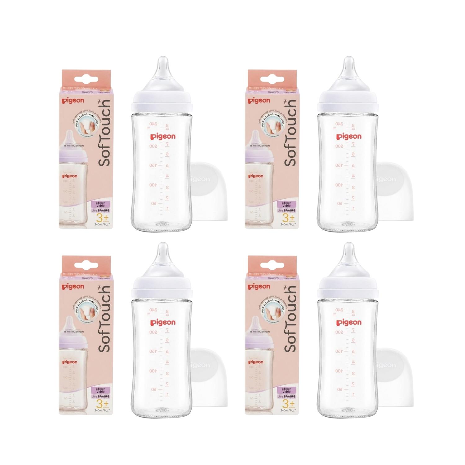 Combo 4 biberones 240ml Vidrio Pigeon Softouch Boca Ancha — imagen 2