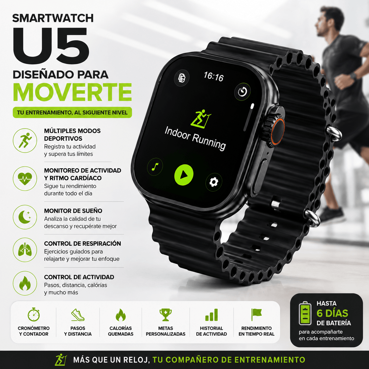 Smartwatch U5 Multifunción con Llamadas, Mensajería e Inteligencia Artificial — imagen 6