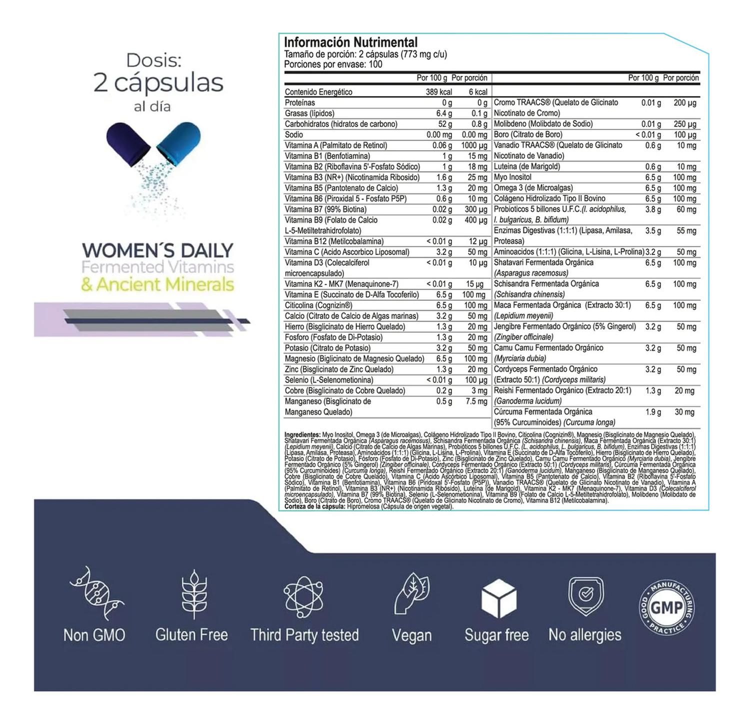 Women's Daily: Multivitamínico 4 en 1: Vitaminas, Minerales, Complejo B y Adaptógenos, 200 Cápsulas — imagen 7