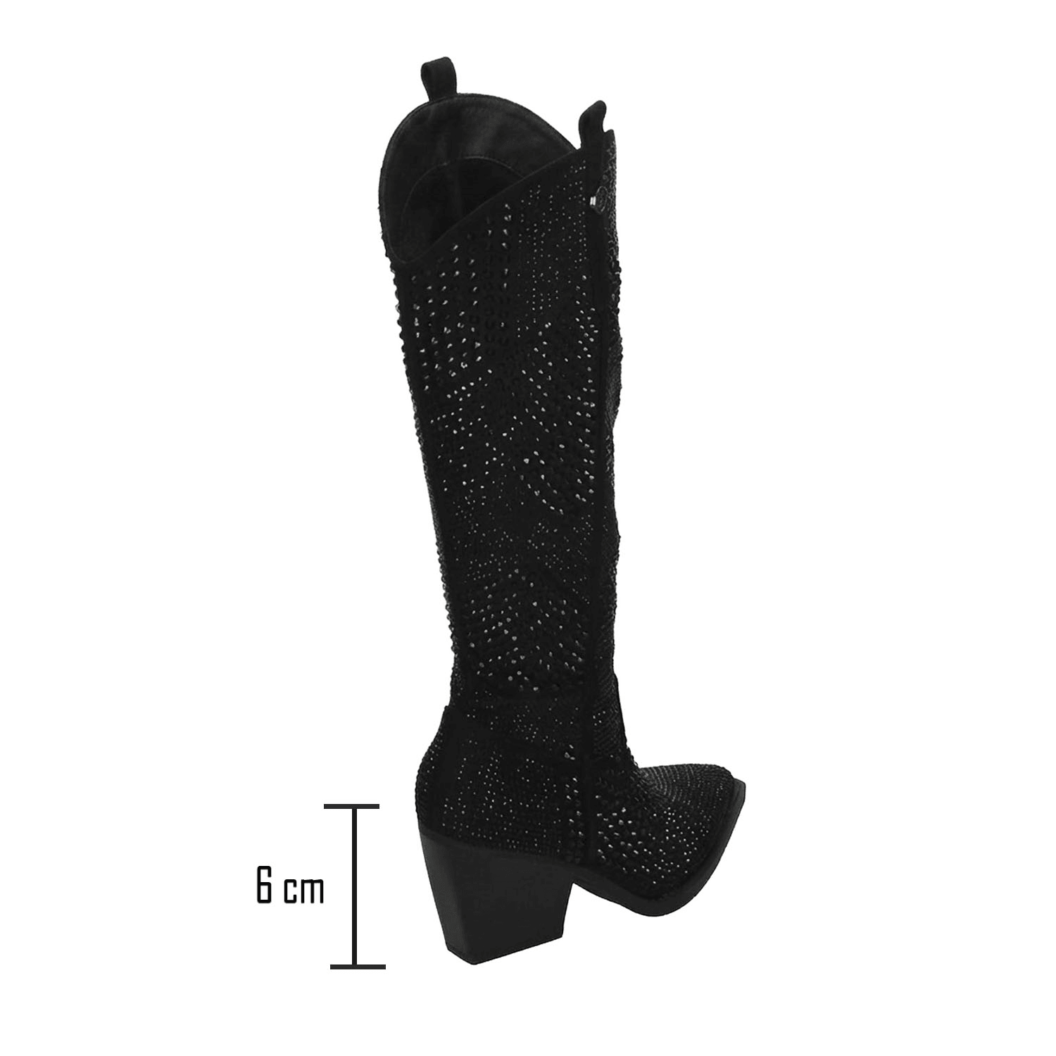 Bota Efe Dama Negro Casual Vaquera Brillo Larga Tacón Mujer — imagen 4