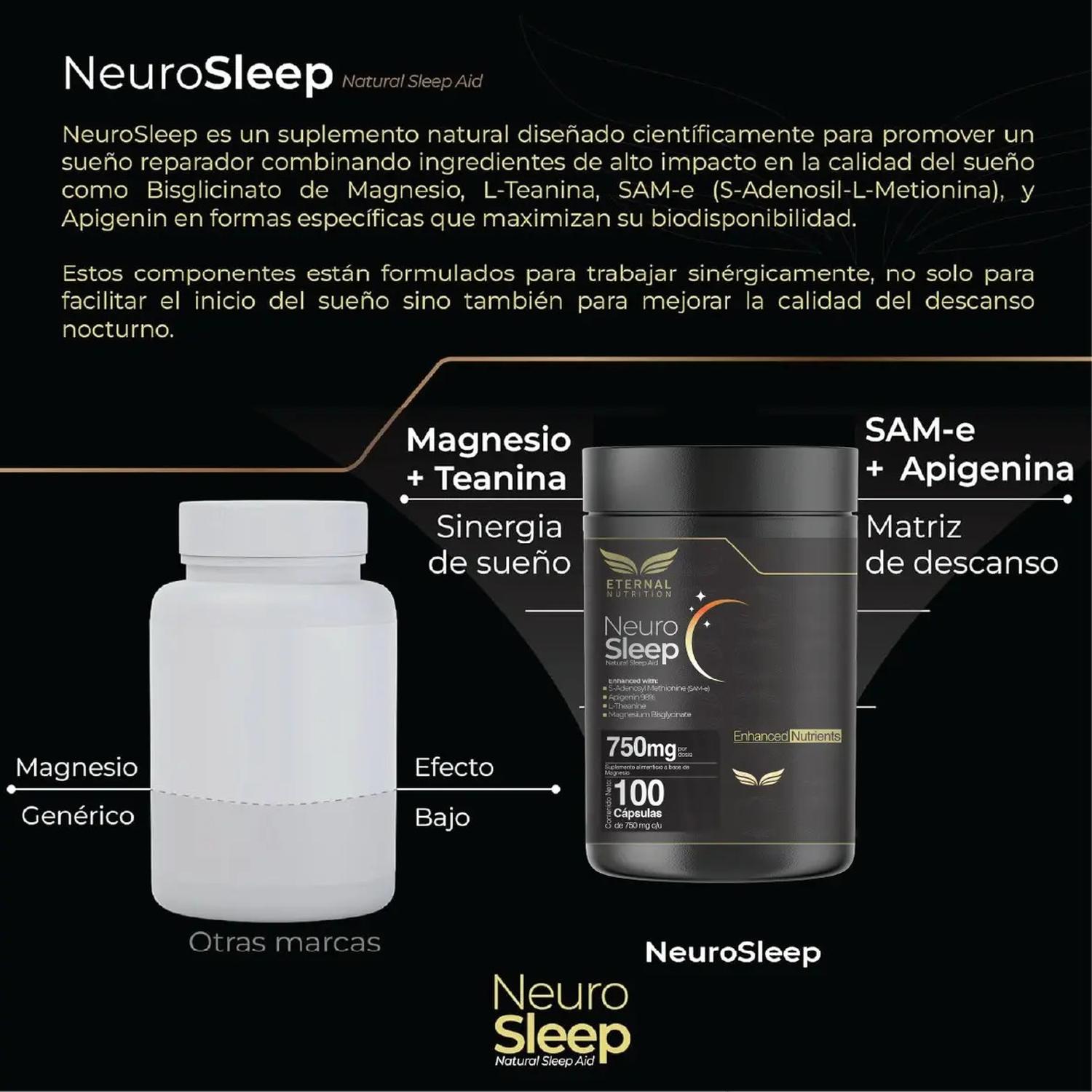Neuro Sleep: Magnesio Bisglicinato + Teanina + Apigenina + SAM-e, Auxiliar de Sueño, 100 Cápsulas — imagen 5