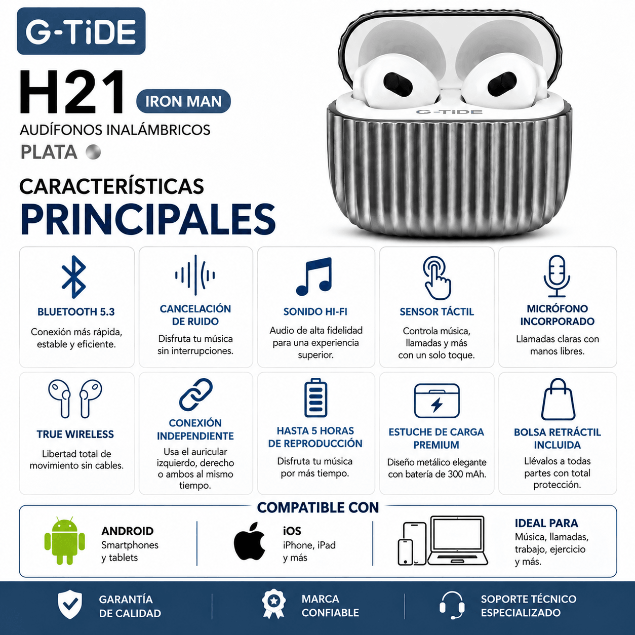 SMARTWACTH G-TIDE R6 PRO (GRIS) + BOCINA G-TIDE SV-30 + AUDIFONOS G-TIDE H21 (METAL) — imagen 5