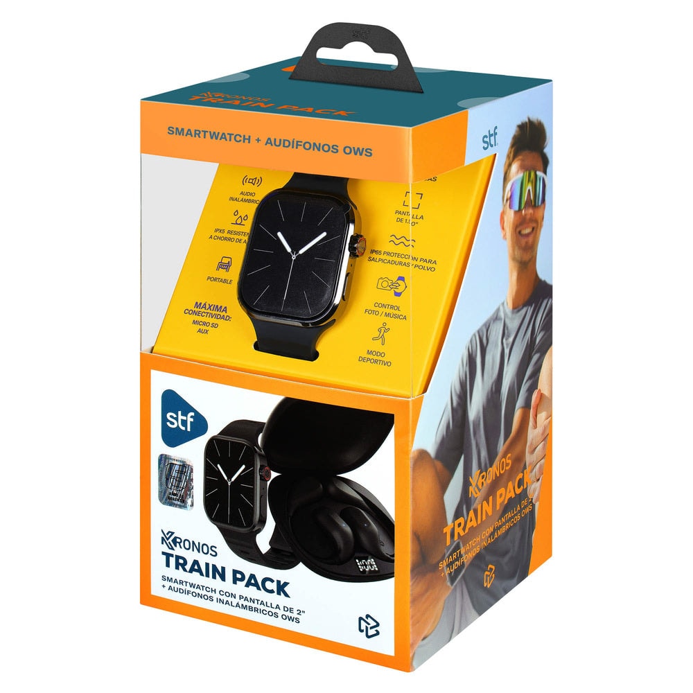 Kronos Train Pack STF: Smartwatch 2" + Audífonos Inalámbricos OWS, resistentes al agua, negro — imagen 11