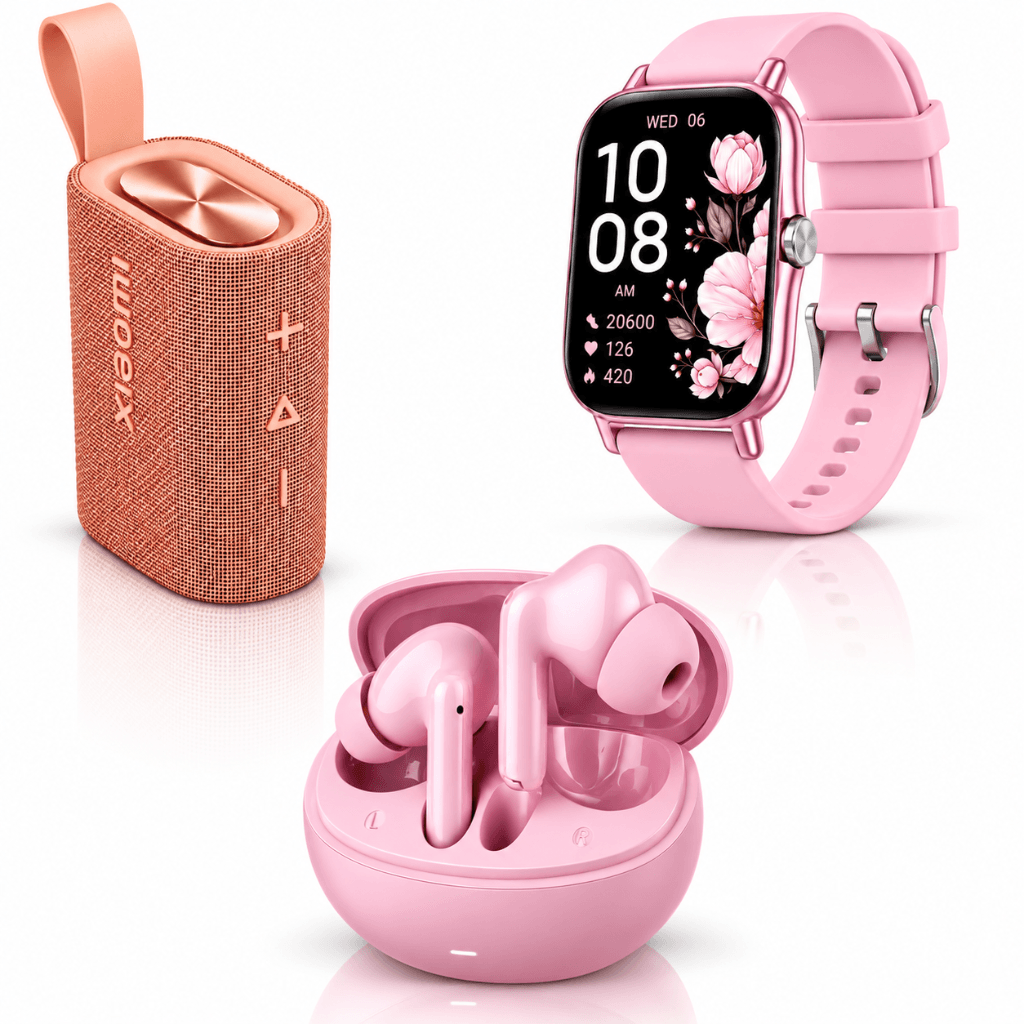 BOCINA XIAOMI SOUND POCKET ROSA CON SMARTWATCH FM13 ROSA Y L42 ROSA — imagen 2
