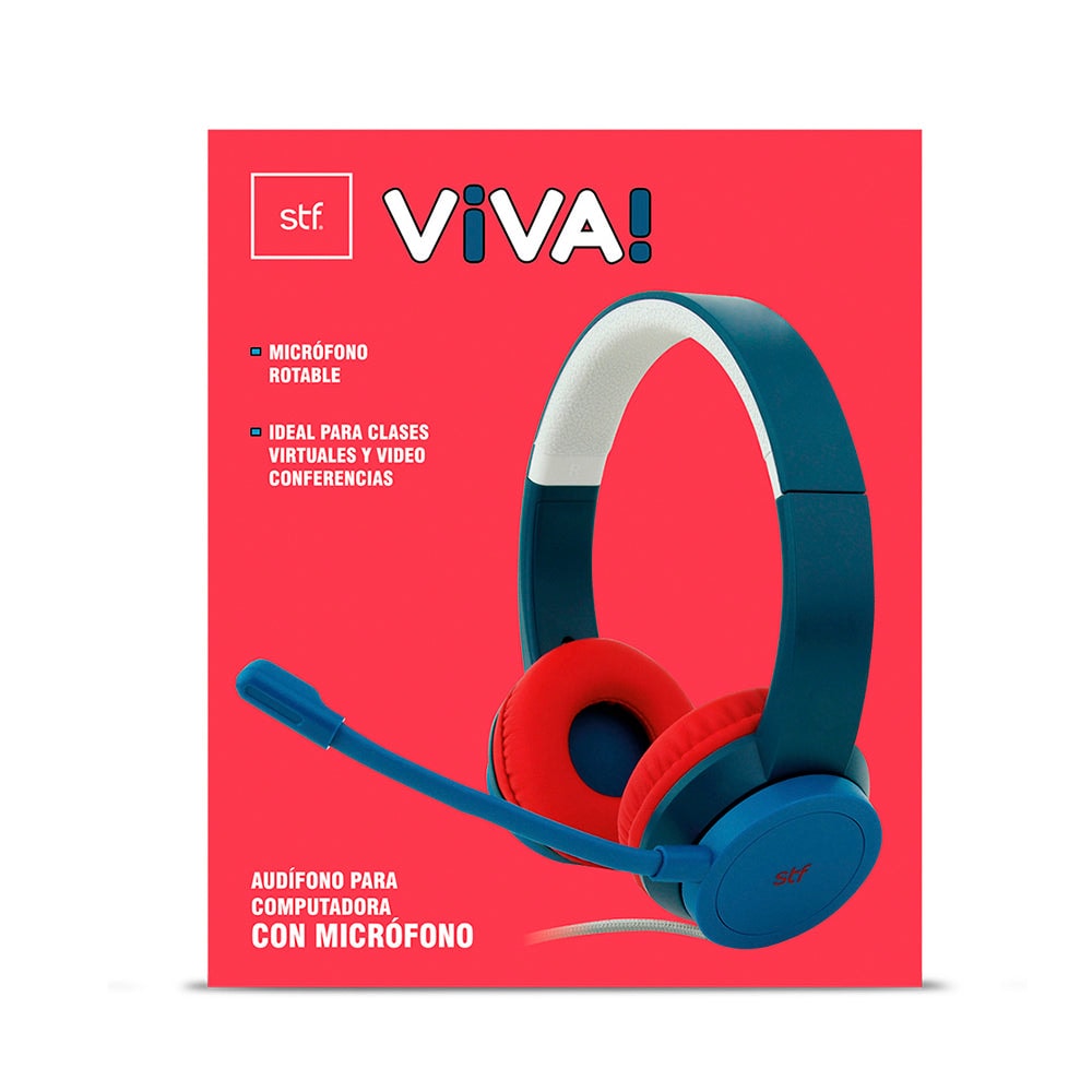 Audífono Alámbrico On-ear STF VIVA! Para computadora, Micrófono Azul — imagen 9