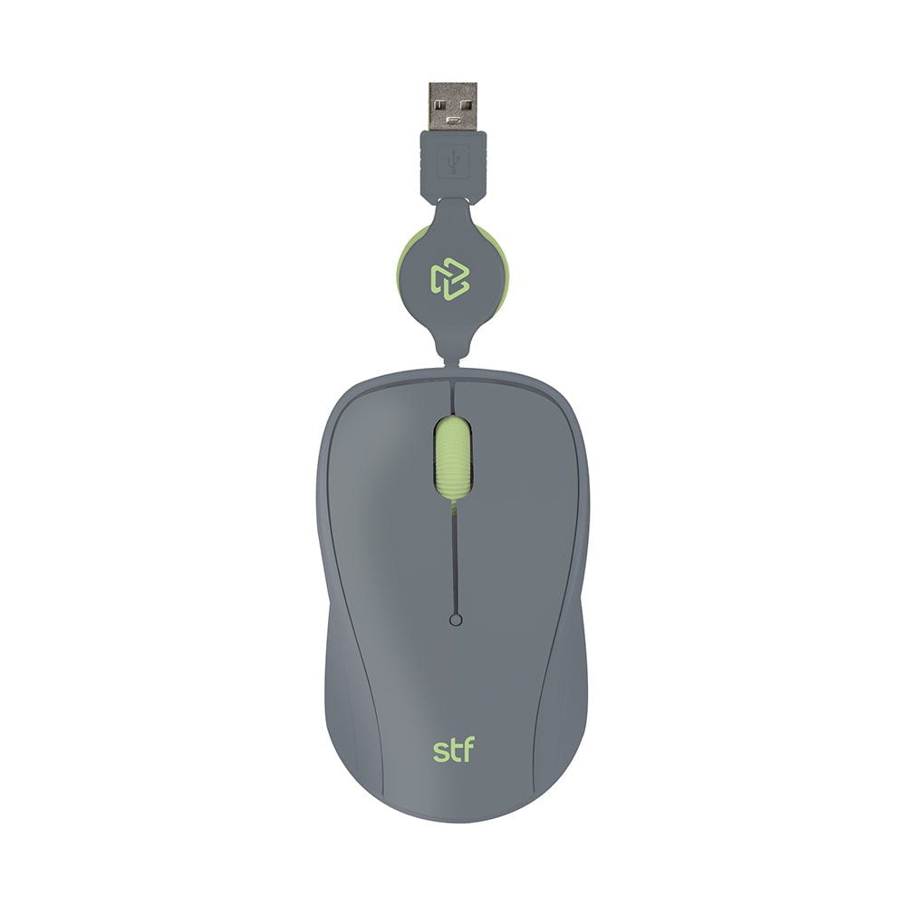 Mouse Alámbrico Retráctil STF VIVA: 1600 DPI, Ergonómico, USB, 80cm, Gris — imagen 2