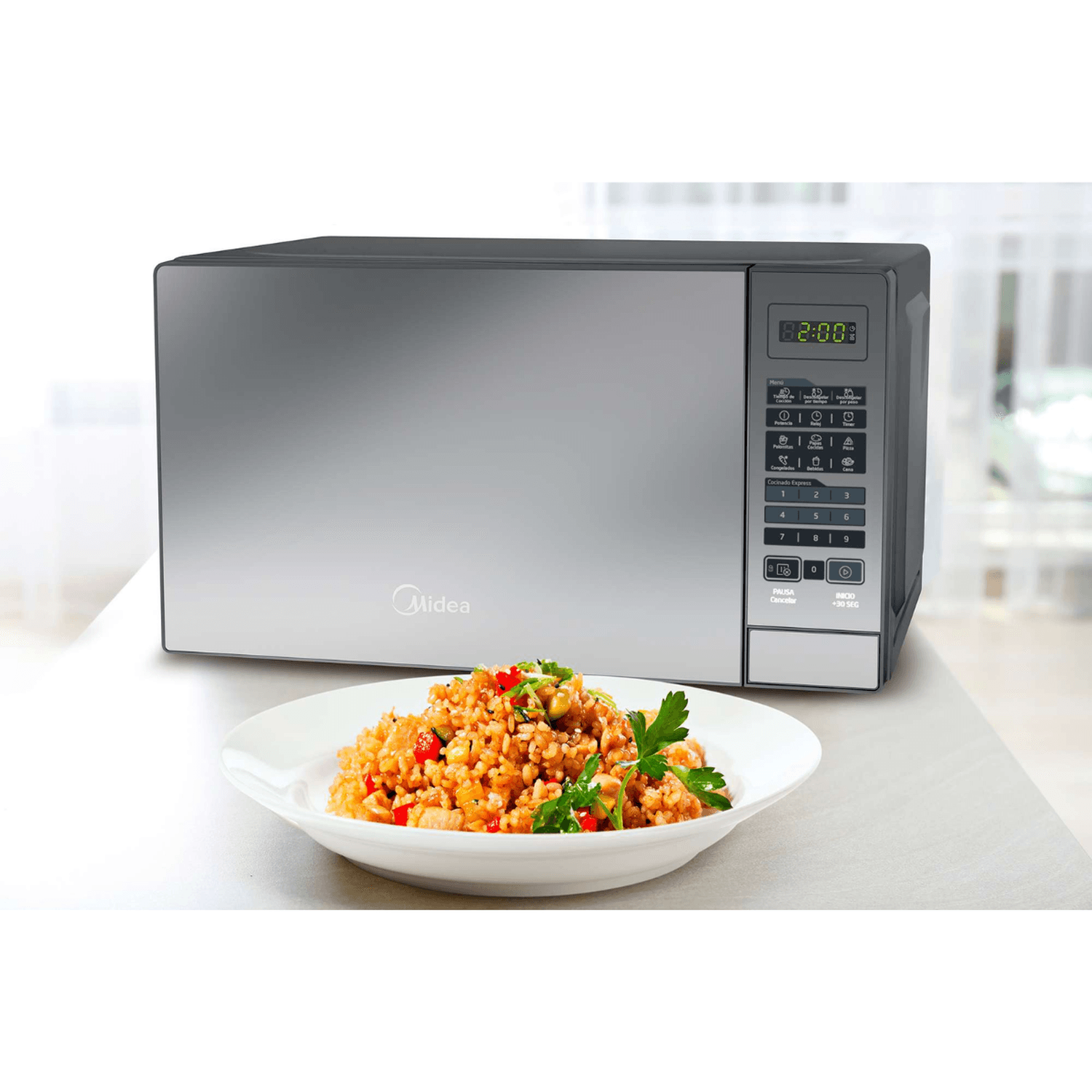 Microondas Midea Gourmet 0.7 Pies 1050W Espejo Gris — imagen 4