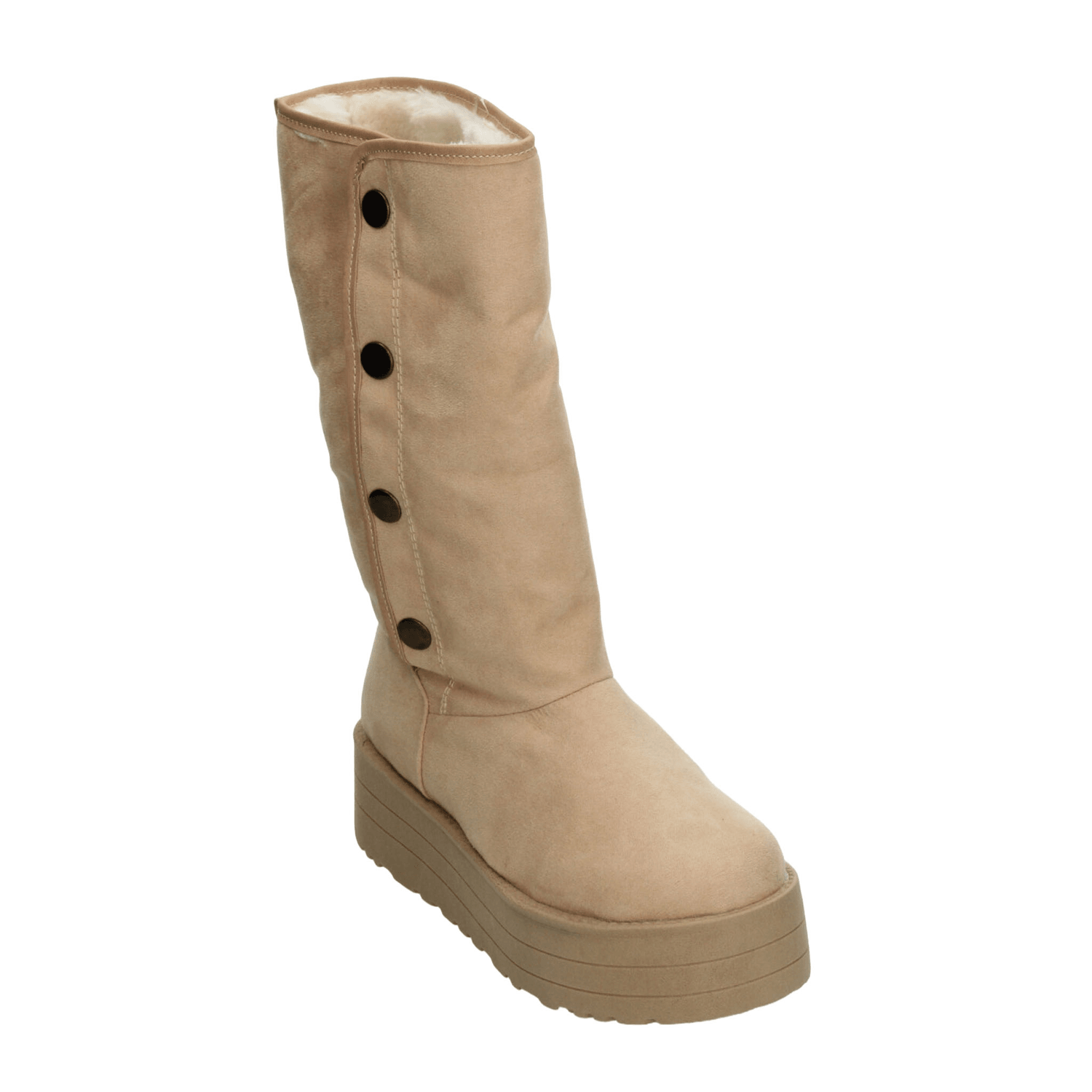 Bota Dama Rojo Cereza Beige Invierno Larga Peluche Casual Mujer — imagen 5