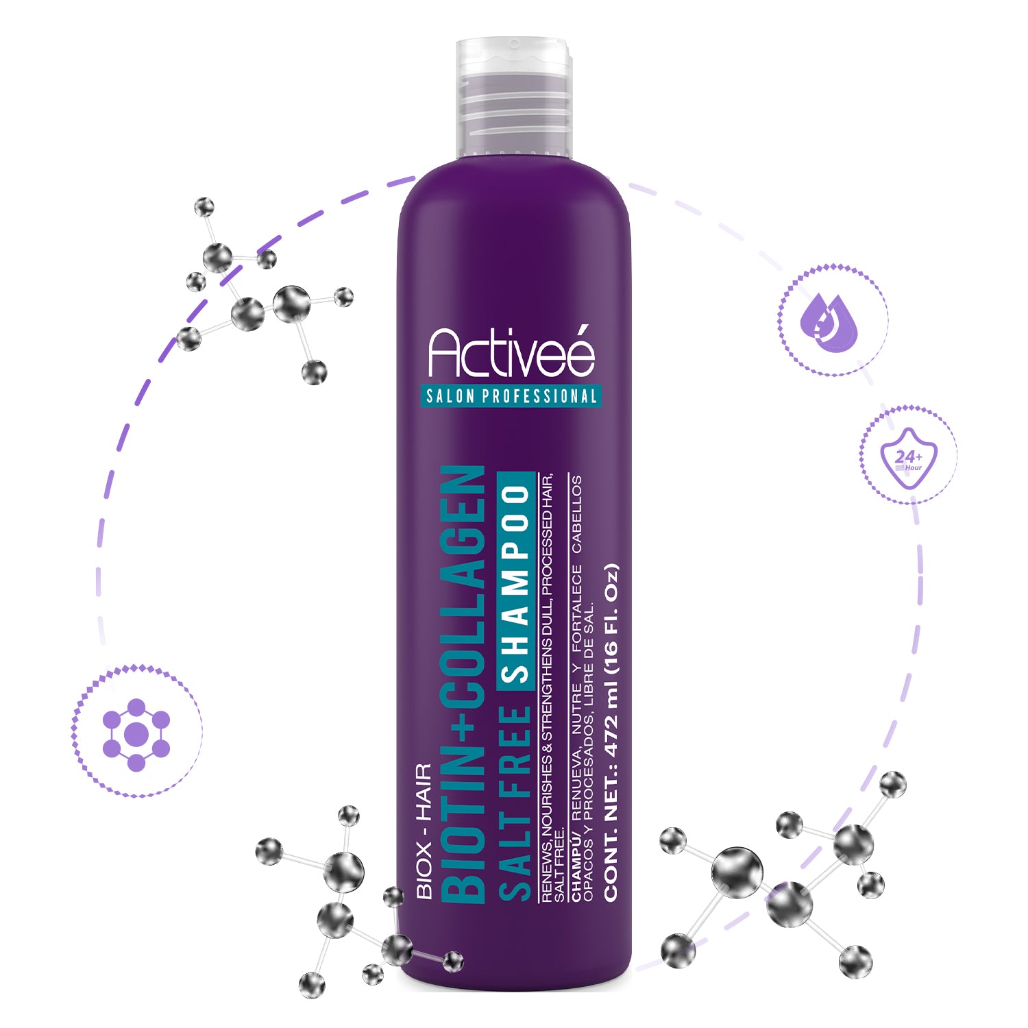 Shampoo Activee Professional Biotin+Colagena Renueva Nutre y Fortalece Cabellos Opacos y Procesados Libre de Sal — imagen 2