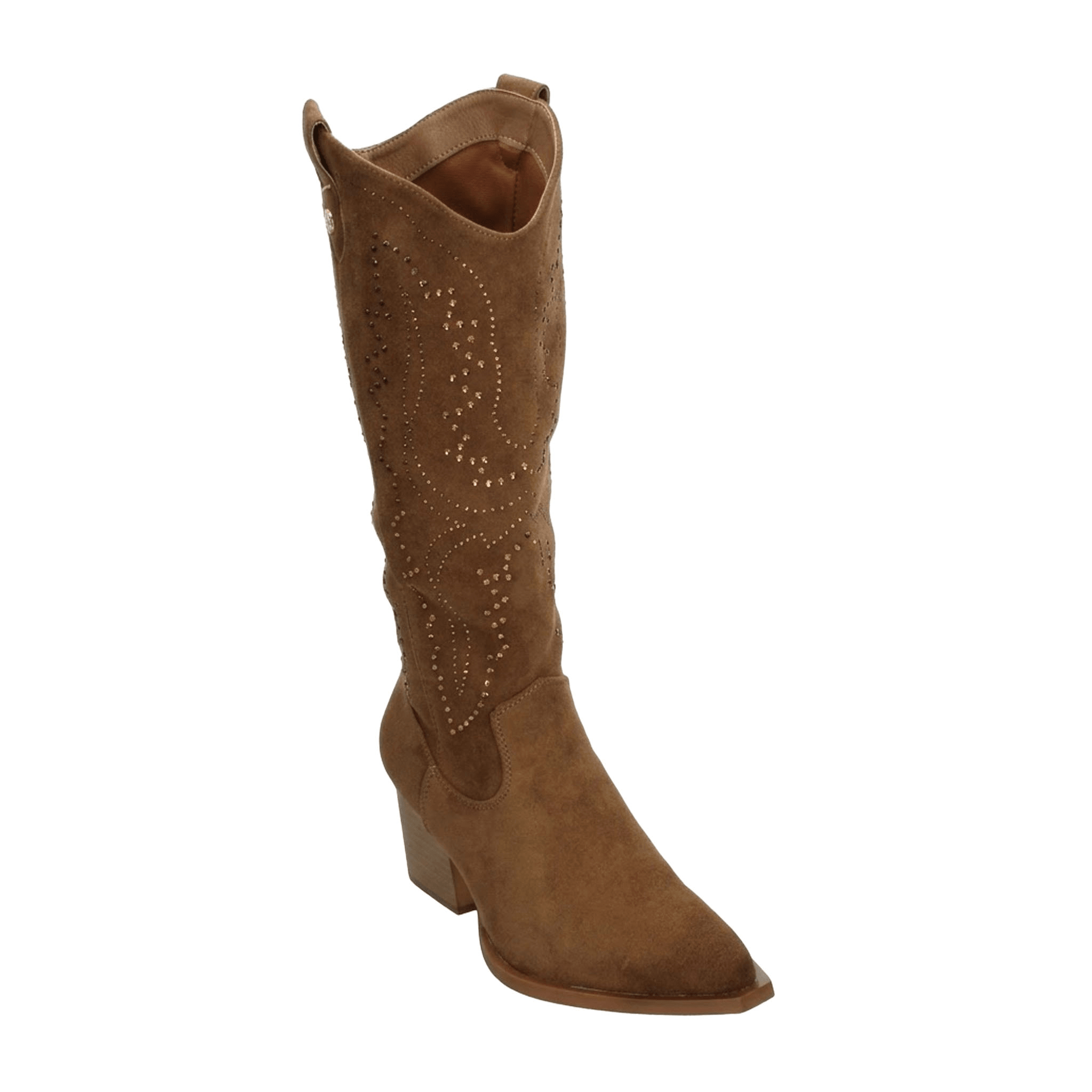 Bota Xti Dama Vaquera Casual Pedrería Larga Café Mujer — imagen 13