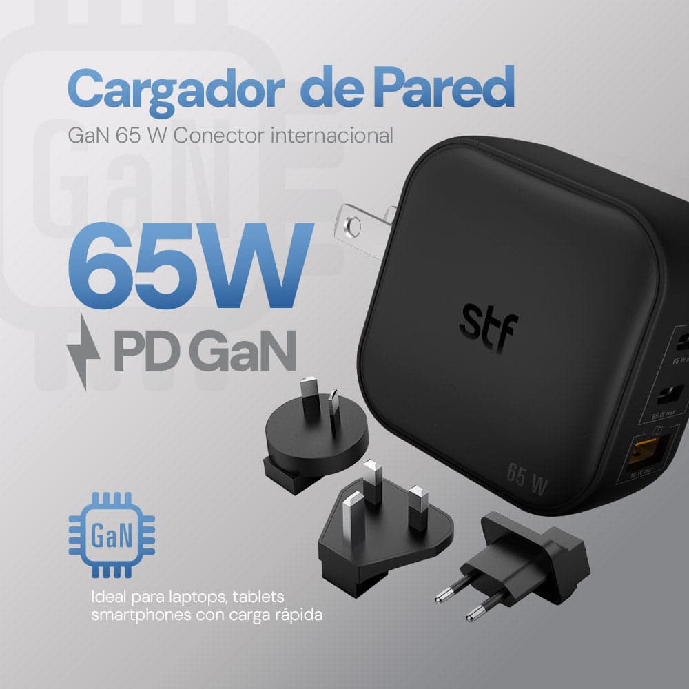 Cargador Pared GaN 65W 3 Salidas + Adaptadores UK/EU/AU Carga Ultra Rápida — image 5