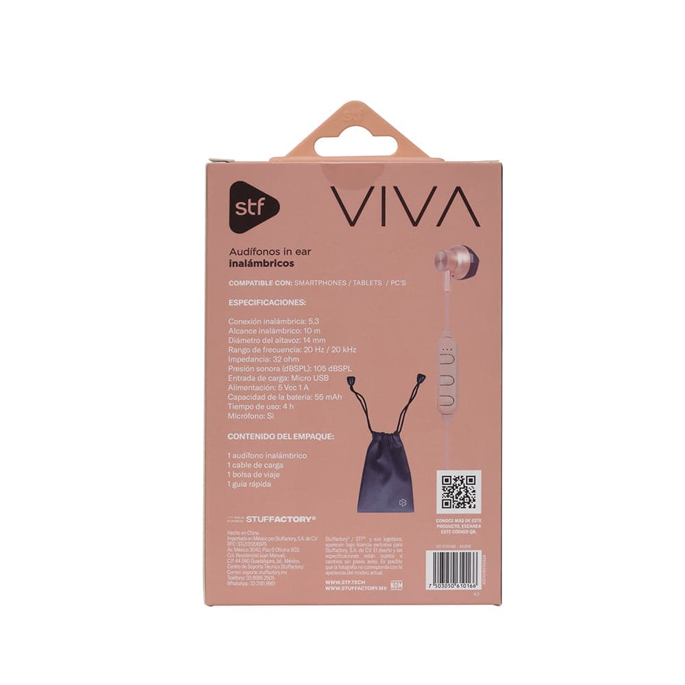 Audífonos Inalámbricos In-Ear STF VIVA: Sonido Potente, Alcance de 10m Rosa — imagen 8