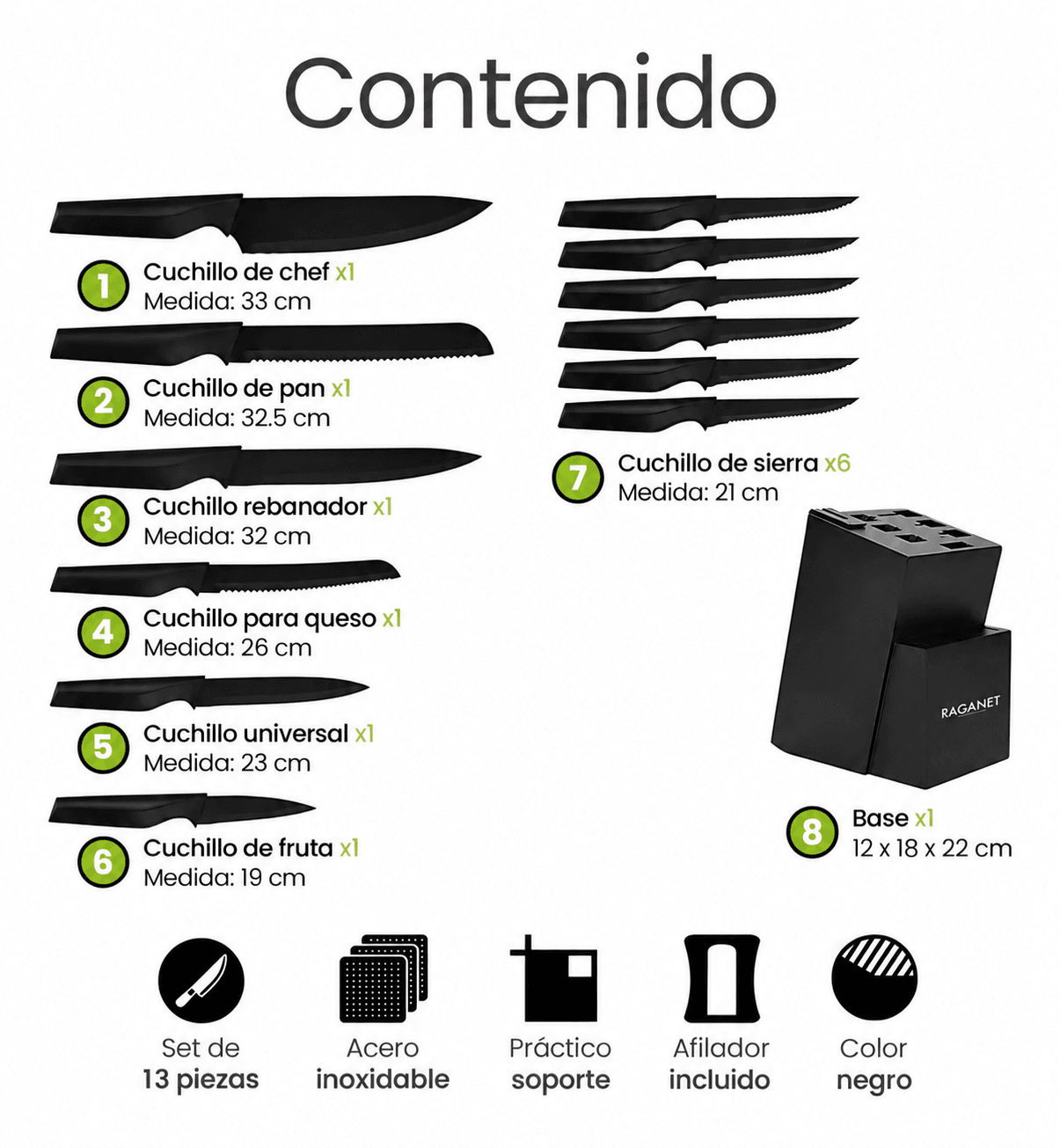 Set de Cuchillos con Organizador 12 Piezas + Base — imagen 6