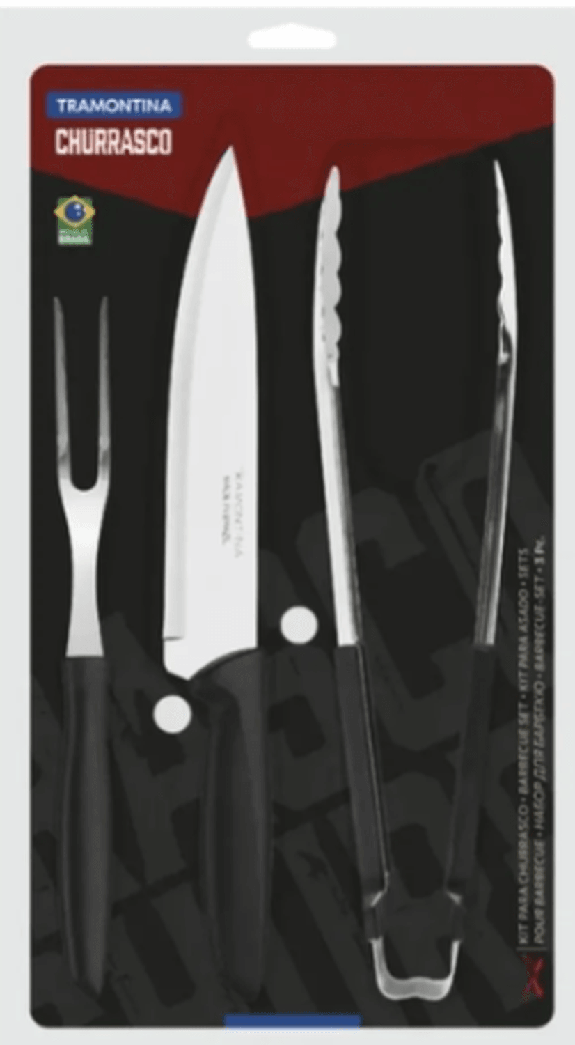 Juego Asado Tramontina 3pzs Acero Inox Negro — imagen 2
