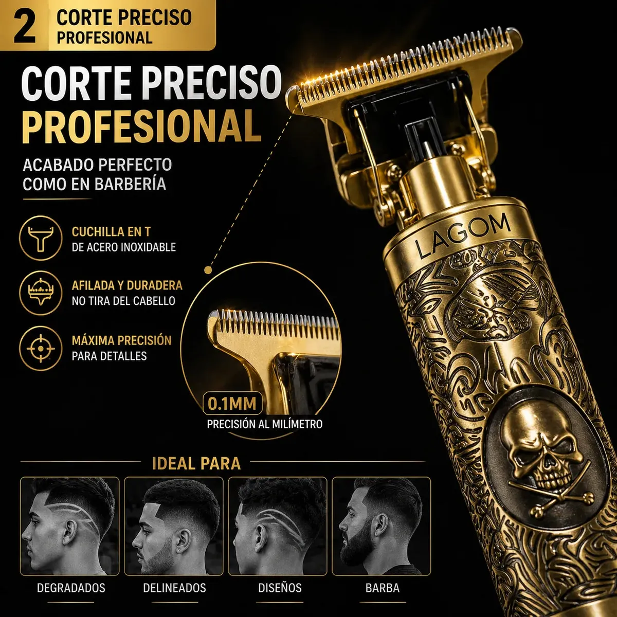 Rasuradora Eléctrica Recargable Profesional. Cortadora de Cabello Profesional Inalámbrica para Hombre Máquina para Cortar Cabello Recargable USB con 4 Peines Trimmer Barba Kit Completo — imagen 3