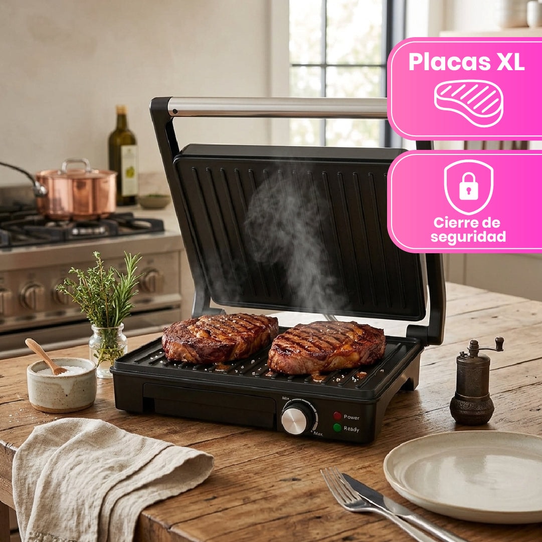 Parrilla Panini Grande TIMCO 1600W Sandwichera Profesional Acero Inoxidable Placas Antiadherentes 28×22 cm PANINI510M — imagen 4